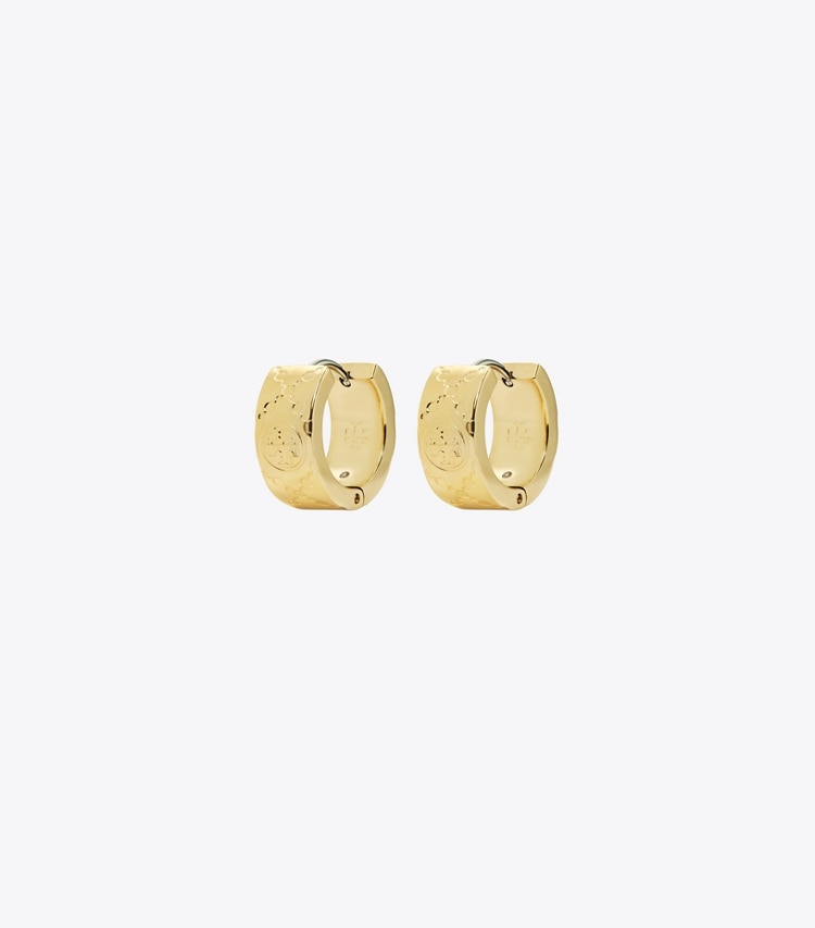 Tory Burch designer earrings T Monogram Small Hoop Earrings in Tory Gold front