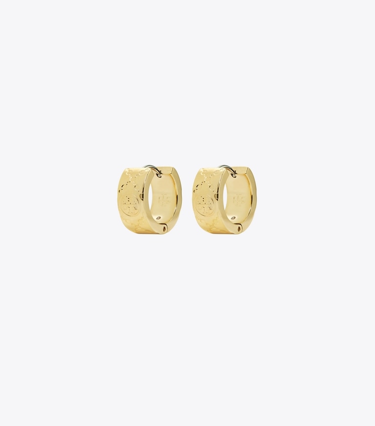 Tory Burch designer earrings T Monogram Small Hoop Earrings in Tory Gold front