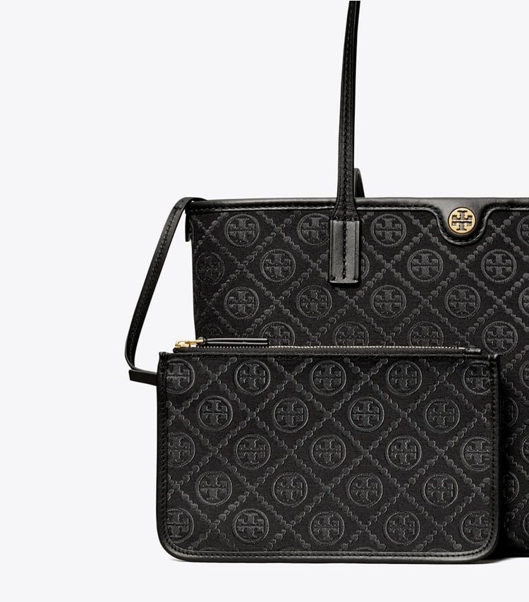 Tory Burch designer tote bags T Monogram Small Zip Tote in Black detail
