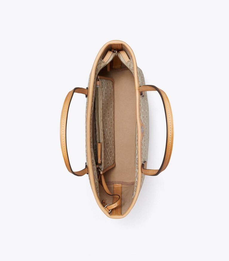 Tory Burch designer tote bags T Monogram Small Zip Tote in Flax overhead