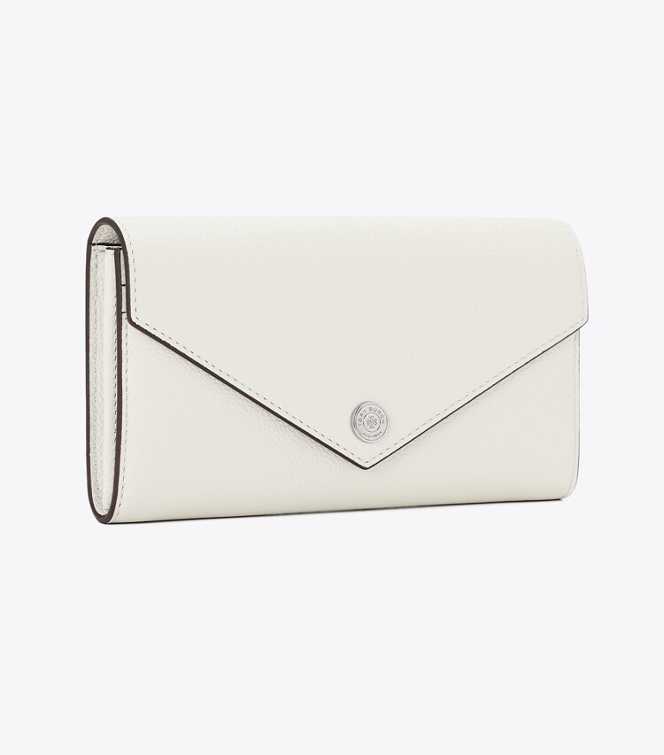 Tory Burch designer 財布 ソフトペブルドレザー エンベロープ ウォレット in Light Titanium angle