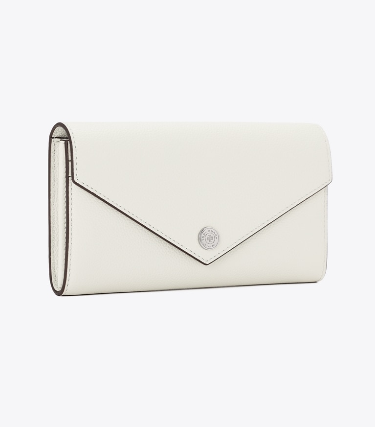 Tory Burch designer 財布 ソフトペブルドレザー エンベロープ ウォレット in Light Titanium angle