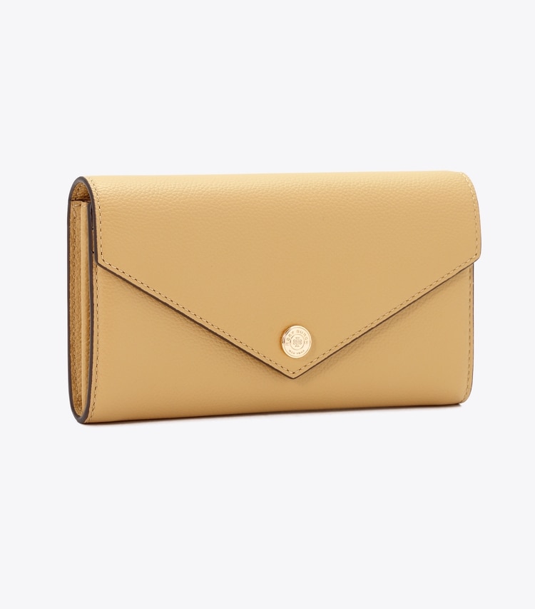 Tory Burch designer 財布 Tモノグラム ソフトペブルドレザー エンベロープ ウォレット in Biscotti angle