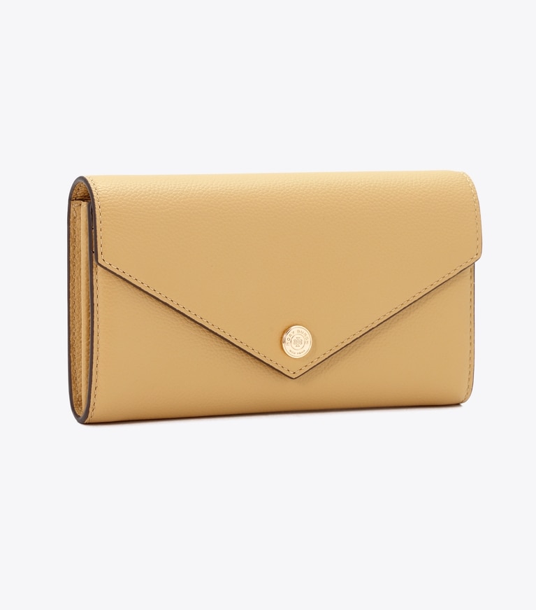 Tory Burch designer 財布 Tモノグラム ソフトペブルドレザー エンベロープ ウォレット in Biscotti angle