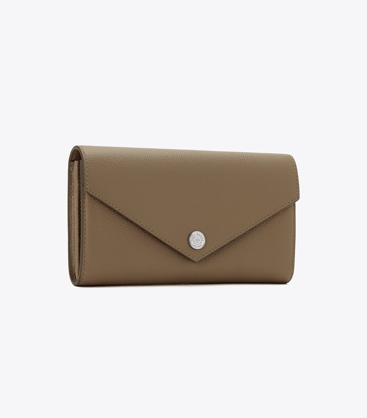 Tory Burch designer 財布 ソフトペブルドレザー エンベロープ ウォレット in Wild Mushroom angle
