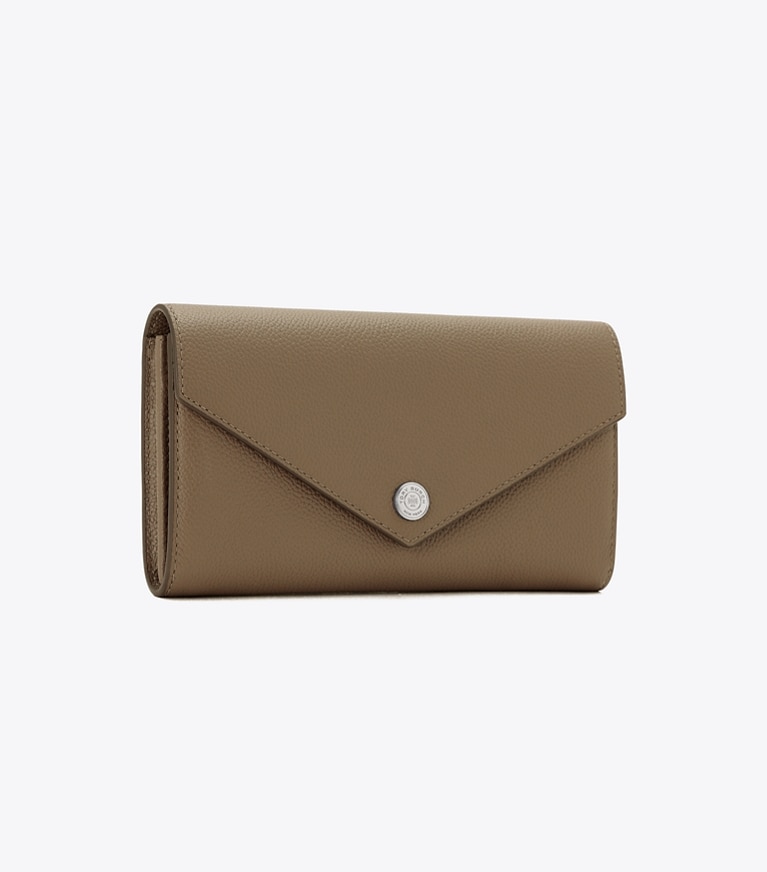 Tory Burch designer 財布 ソフトペブルドレザー エンベロープ ウォレット in Wild Mushroom angle