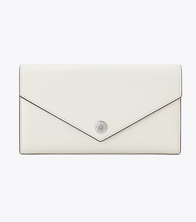 Tory Burch designer 財布 ソフトペブルドレザー エンベロープ ウォレット in Light Titanium front