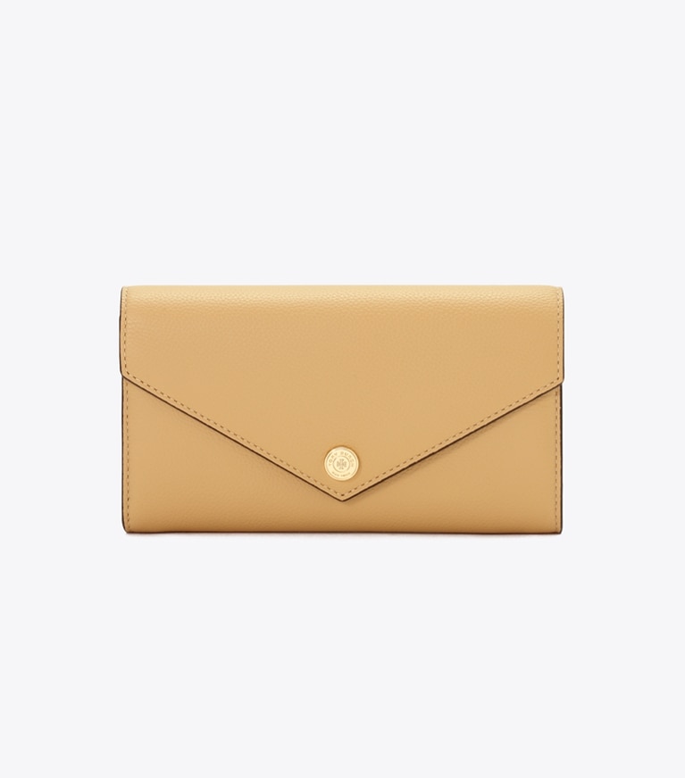 Tory Burch designer 財布 Tモノグラム ソフトペブルドレザー エンベロープ ウォレット in Biscotti angle