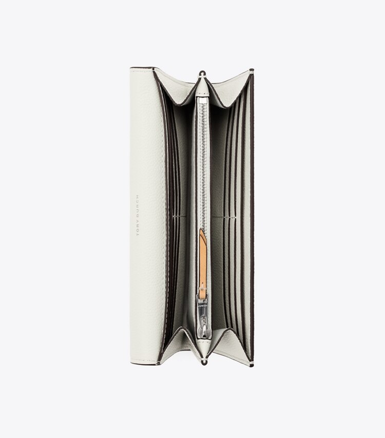 Tory Burch designer 財布 ソフトペブルドレザー エンベロープ ウォレット in Light Titanium オーバーヘッド