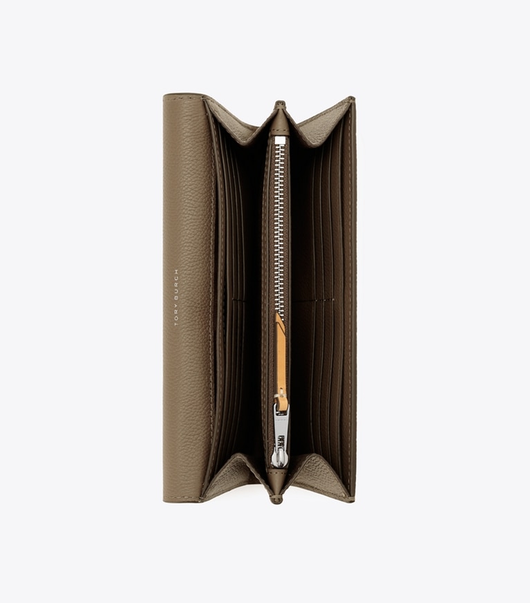 Tory Burch designer 財布 ソフトペブルドレザー エンベロープ ウォレット in Wild Mushroom オーバーヘッド
