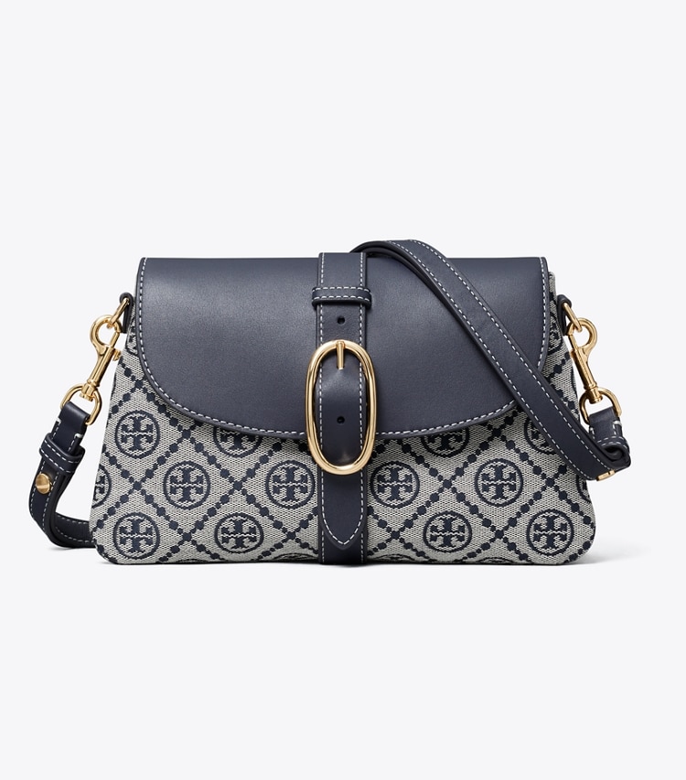 Tory Burch designer shoulder bags T Monogram Soft Small Shoulder Bag in Tory Navy front