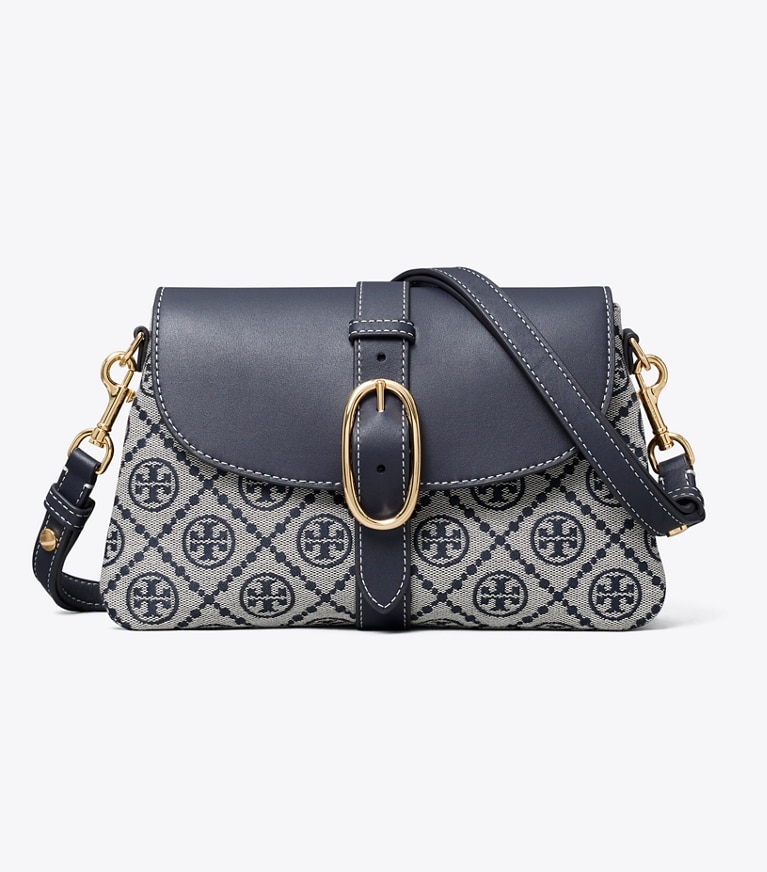 Tory Burch designer shoulder bags T Monogram Soft Small Shoulder Bag in Tory Navy front