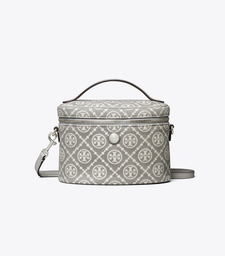 Tory Burch designer mini bags T Monogram Soft Vanity Case in Gray angle