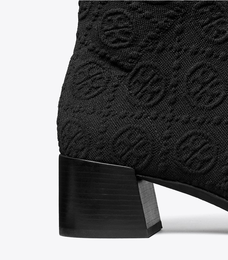 Tory Burch designer ankle boots T Monogram Stretch Ankle Boot in PERFECT BLACK detail