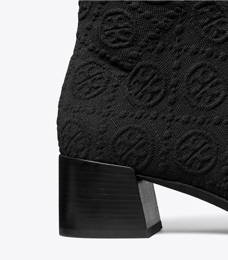 Tory Burch designer ankle boots T Monogram Stretch Ankle Boot in PERFECT BLACK angle