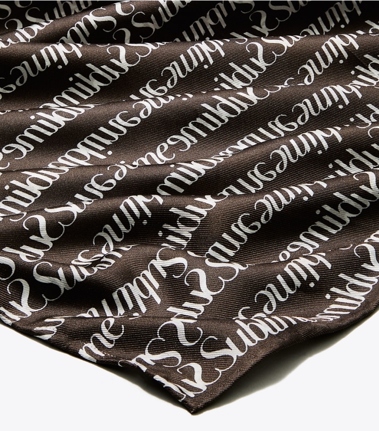 Tory Burch designer scarves T Monogram Sublime Neckerchief in Chocolate Brown detail