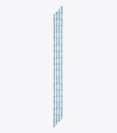 Tory Burch designer scarves T Monogram Sublime Ribbon Tie in Blue overhead