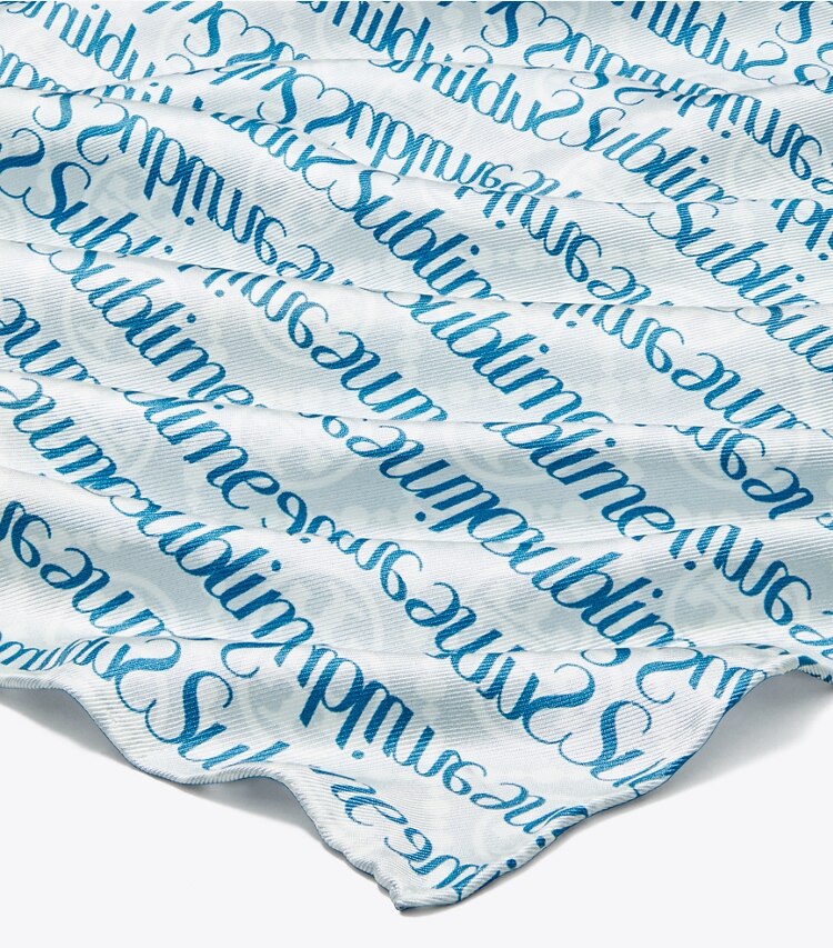 Tory Burch designer scarves T Monogram Sublime Silk Scarf in Blue detail