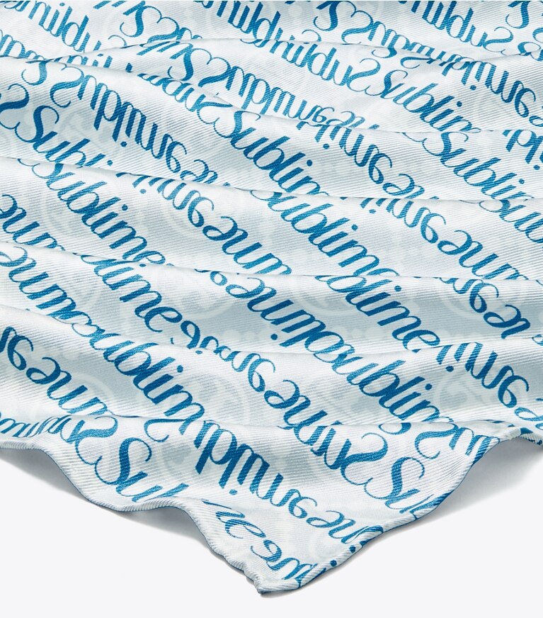 Tory Burch designer scarves T Monogram Sublime Silk Scarf in Blue overhead