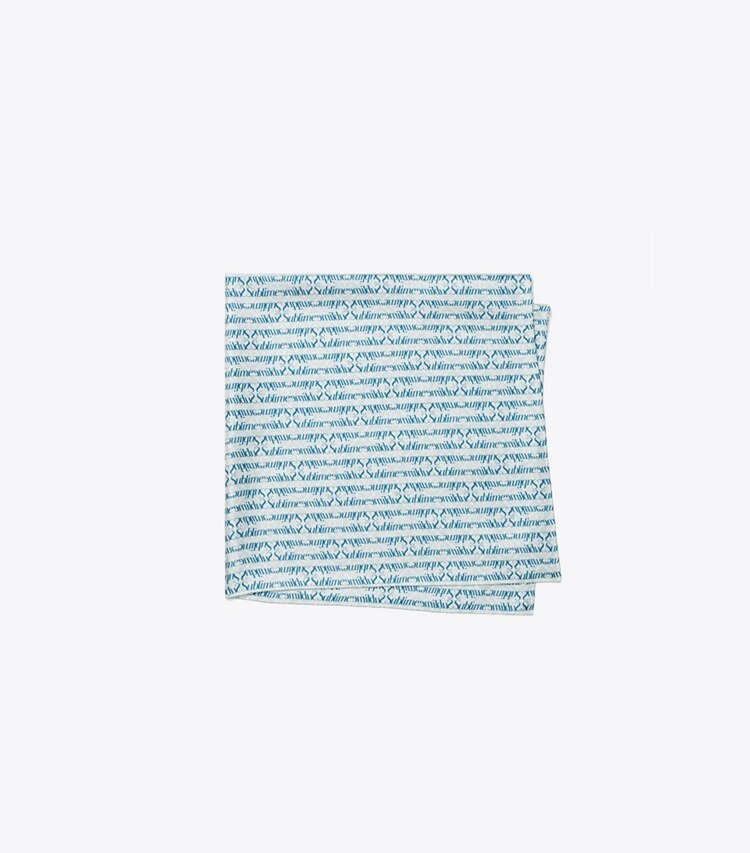Tory Burch designer scarves T Monogram Sublime Silk Scarf in Blue folded