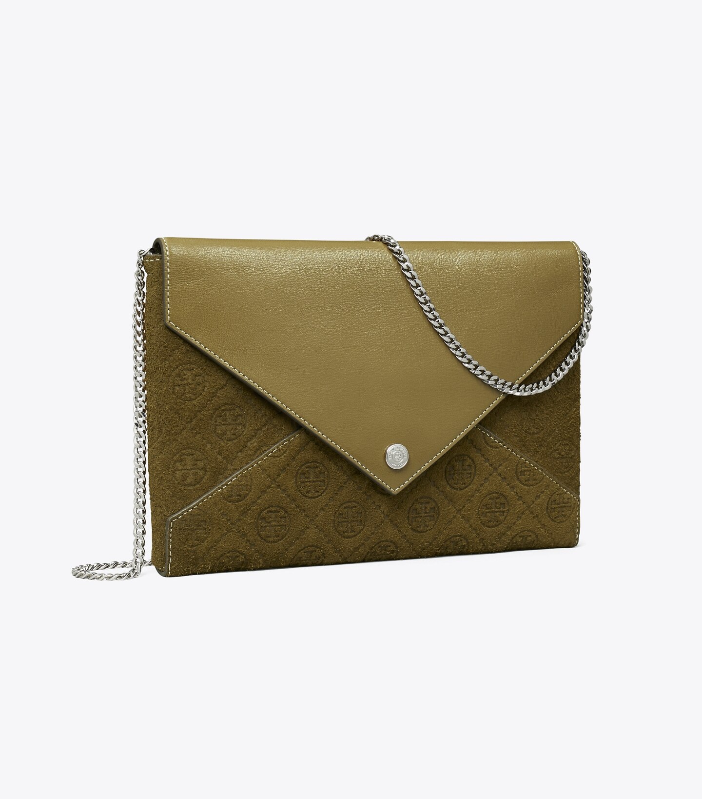 T Monogram Suede Envelope Chain Pouch