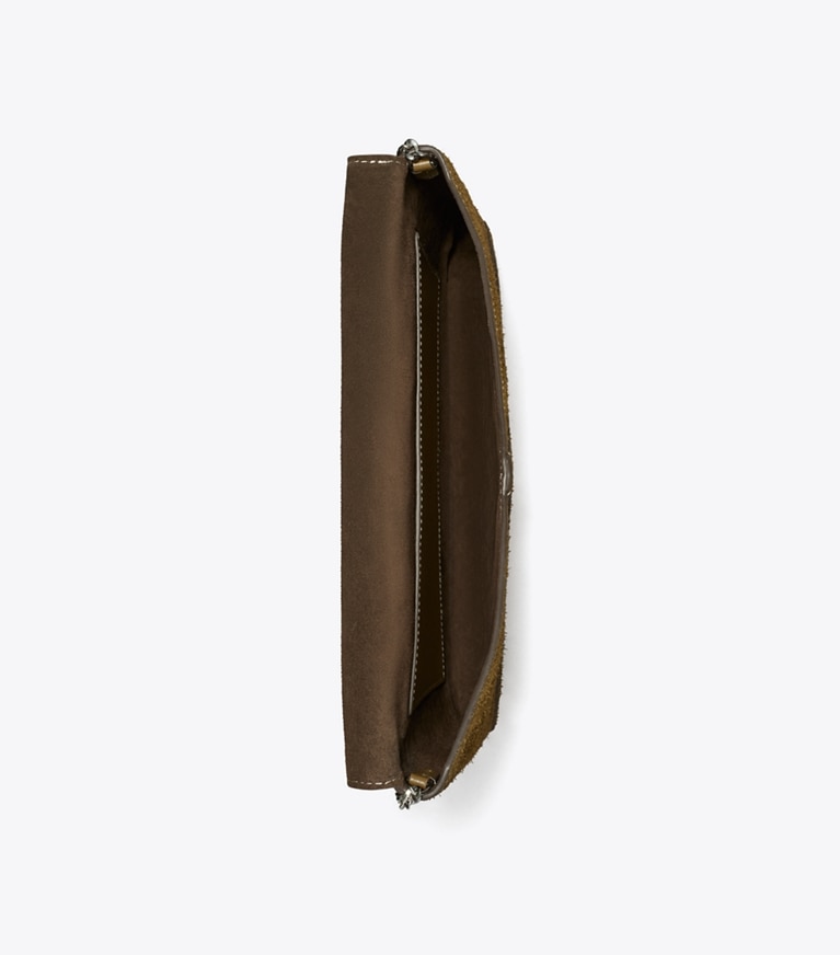 Tory Burch designer mini bags T Monogram Suede Envelope Chain Pouch in Deep Olive angle