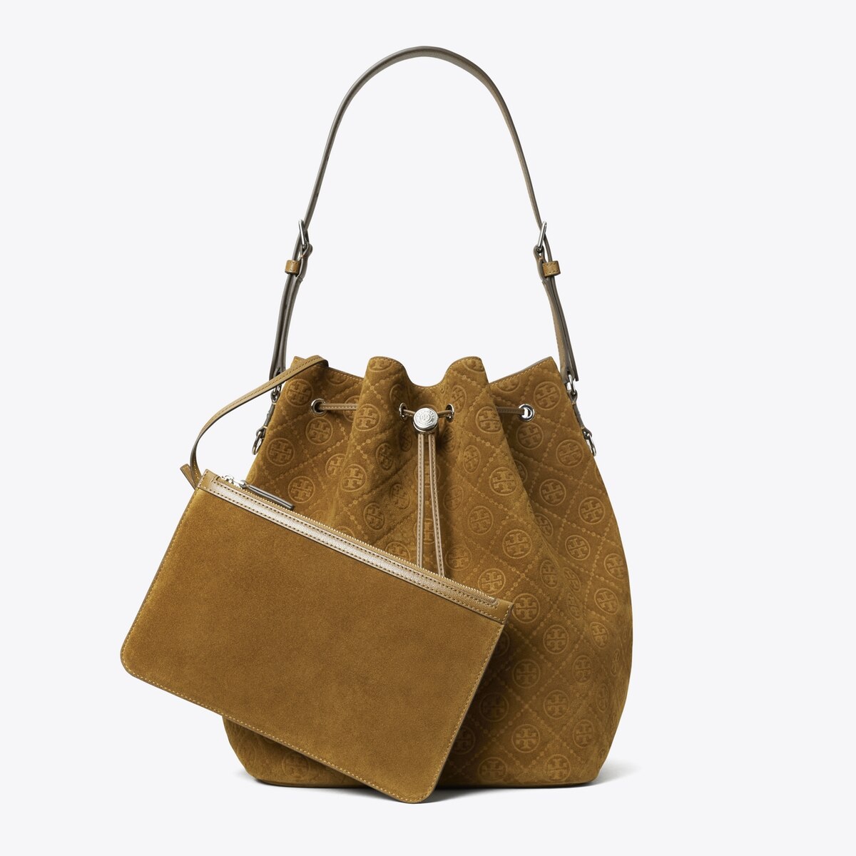 T Monogram Suede Oversized Bucket Bag: Women's Designer Hobo