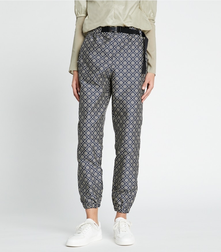 Tory Sport designer bottoms T Monogram Tech Jacquard Jogger in TORY NAVY T MONOGRAM SMALL SPORT front