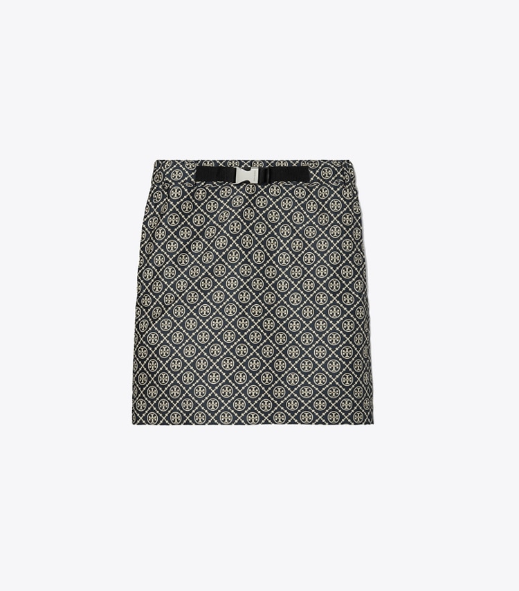 Tory Sport designer bottoms T Monogram Tech Jacquard Skirt in TORY NAVY T MONOGRAM SMALL SPORT front