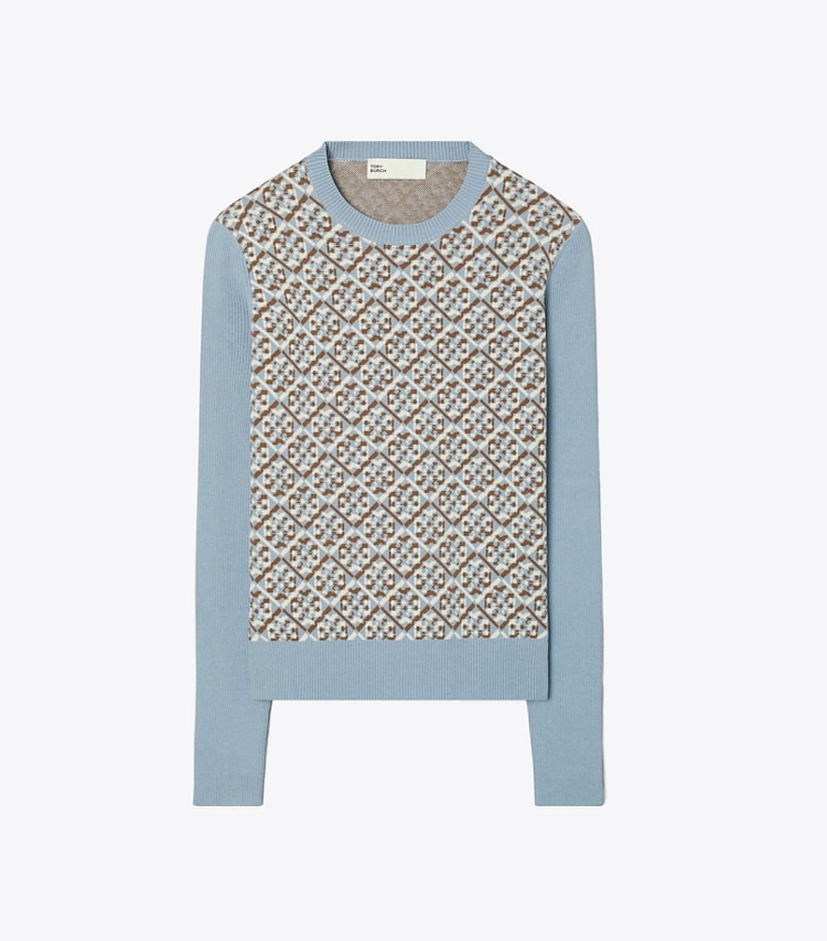 Tory Sport designer sweaters T Monogram Tech Knit Sweater in Prismatic T Monogram Small Melange front
