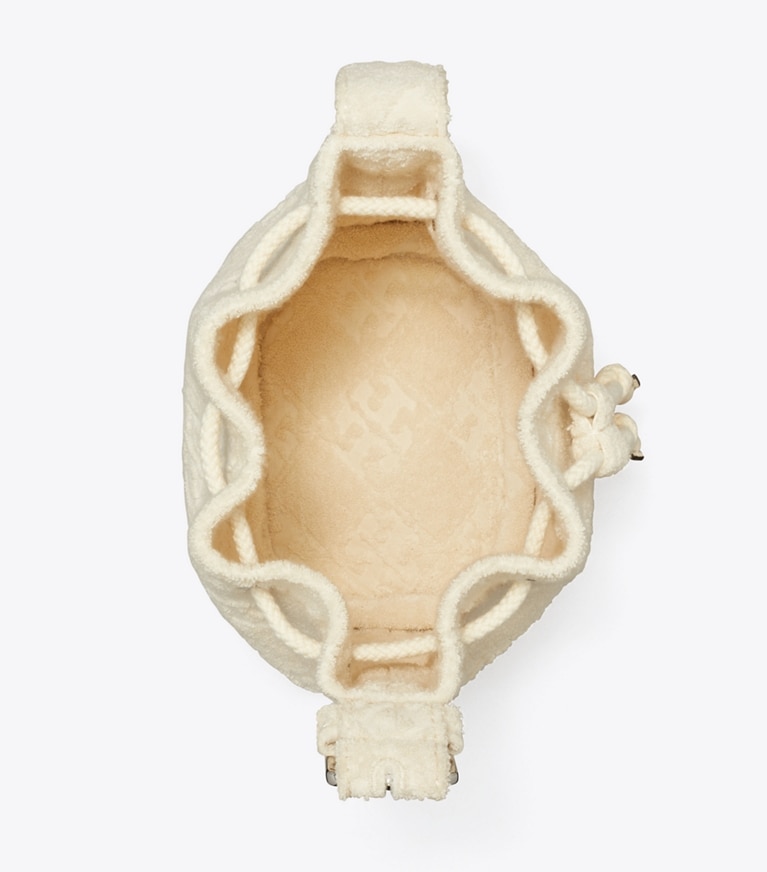 Tory Burch designer crossbody bags T Monogram Terry Mini Bucket Bag in Pearl angle