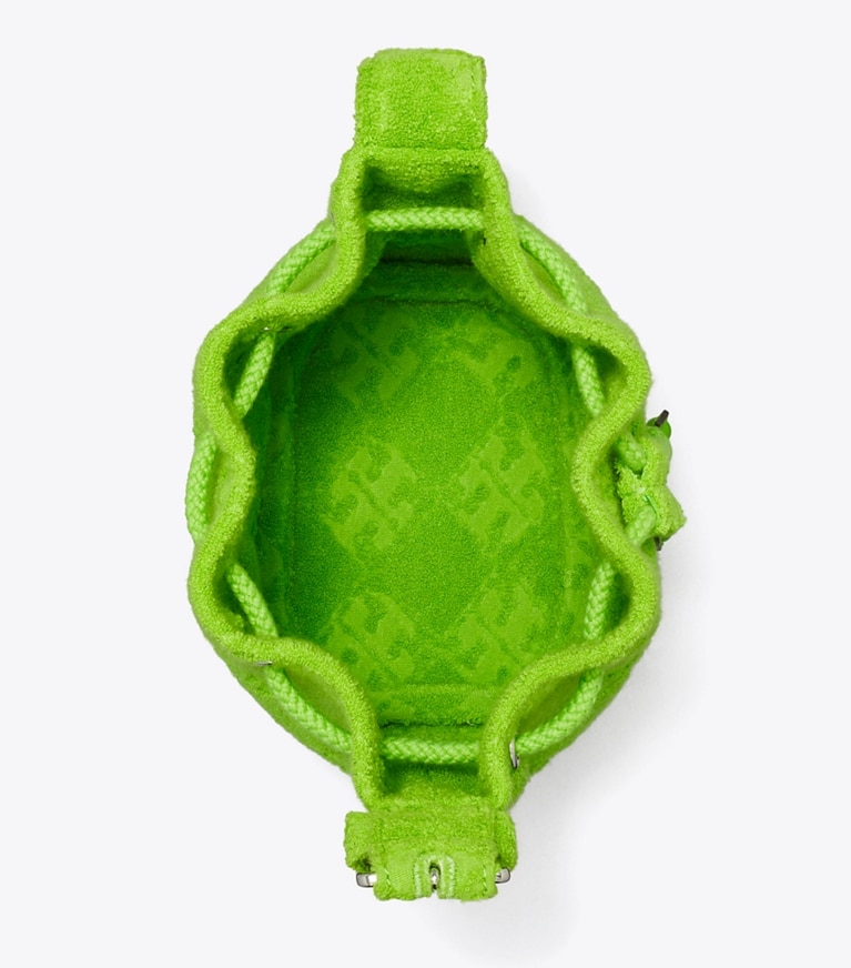 Tory Burch designer crossbody bags T Monogram Terry Mini Bucket Bag in Bright Fern angle