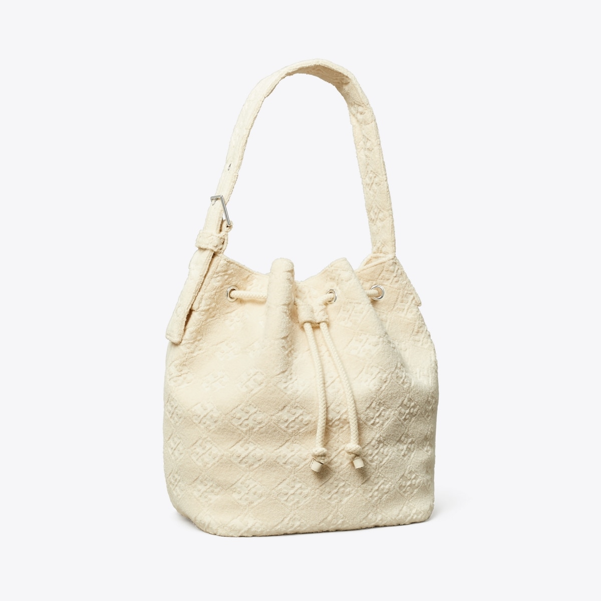 トートバッグ TORY BURCH OVERSIZED T MONOGRAM TERRY BUCKET BAG t-monogram-terry-oversized-