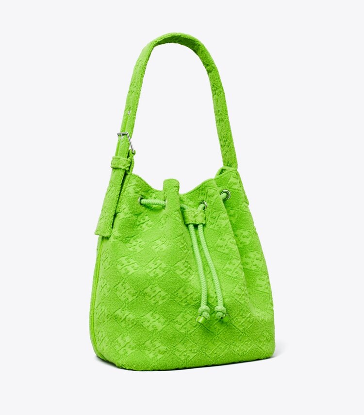 Tory Burch designer hobo bags T Monogram Terry Oversized Bucket Bag in Bright Fern angle