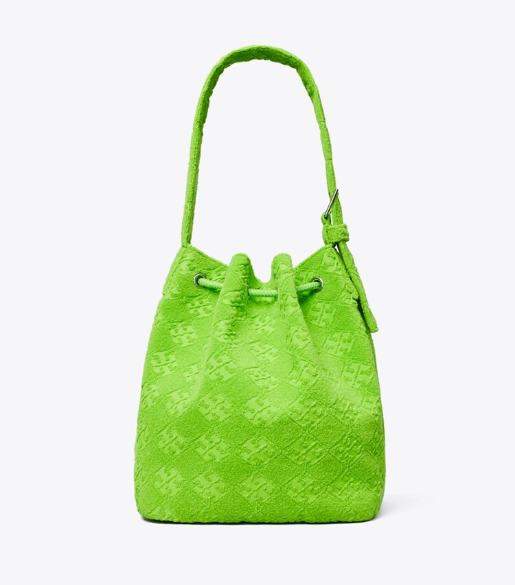 Tory Burch designer hobo bags T Monogram Terry Oversized Bucket Bag in Bright Fern back