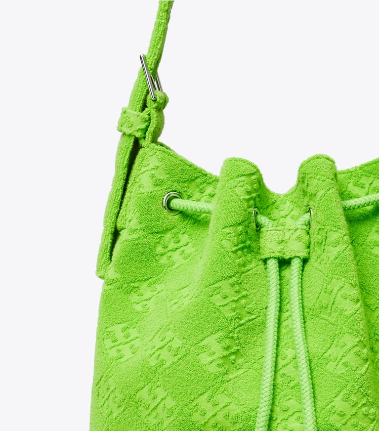Tory Burch designer hobo bags T Monogram Terry Oversized Bucket Bag in Bright Fern angle