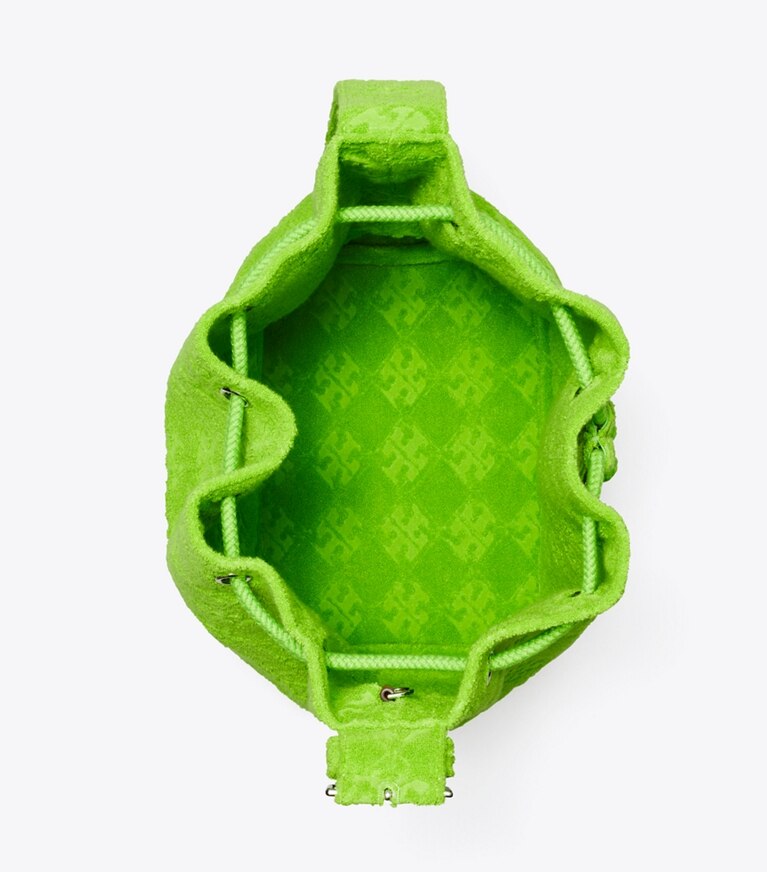 Tory Burch designer hobo bags T Monogram Terry Oversized Bucket Bag in Bright Fern angle