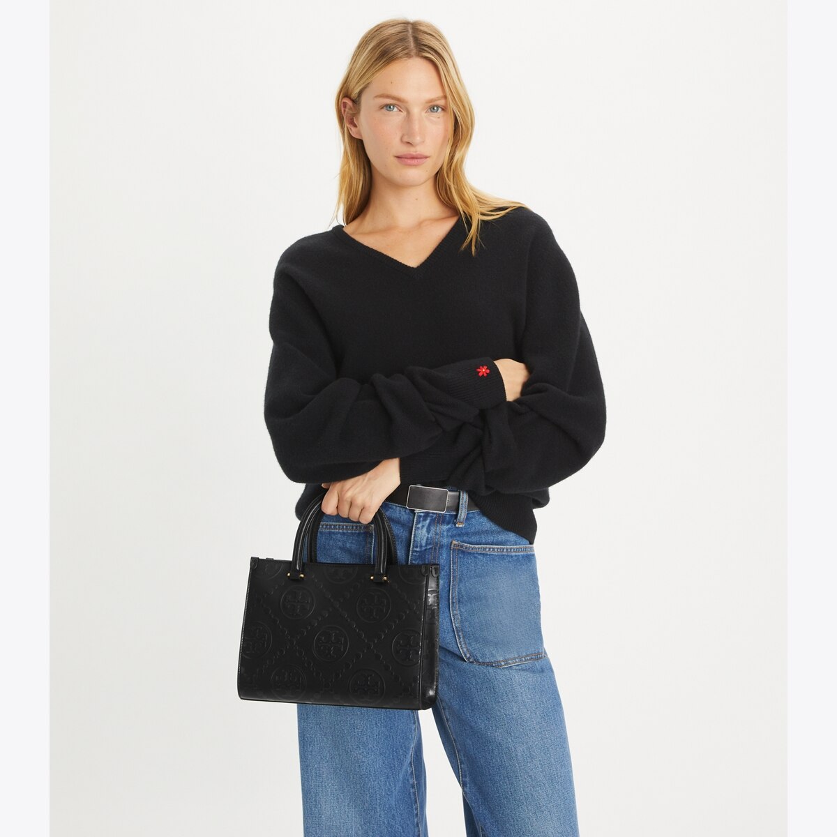 T Monogram Top-Handle Embossed Tote: Women's Designer Tote