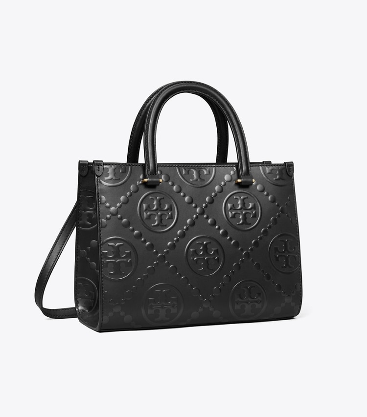 Tory Burch designer tote bags T Monogram Top-Handle Embossed Tote in Black angle
