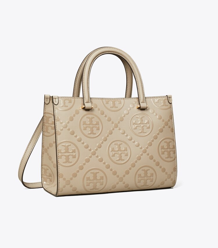 Tory Burch designer トートバッグ Tモノグラム トップハンドル エンボストート in Fresh Clay angle
