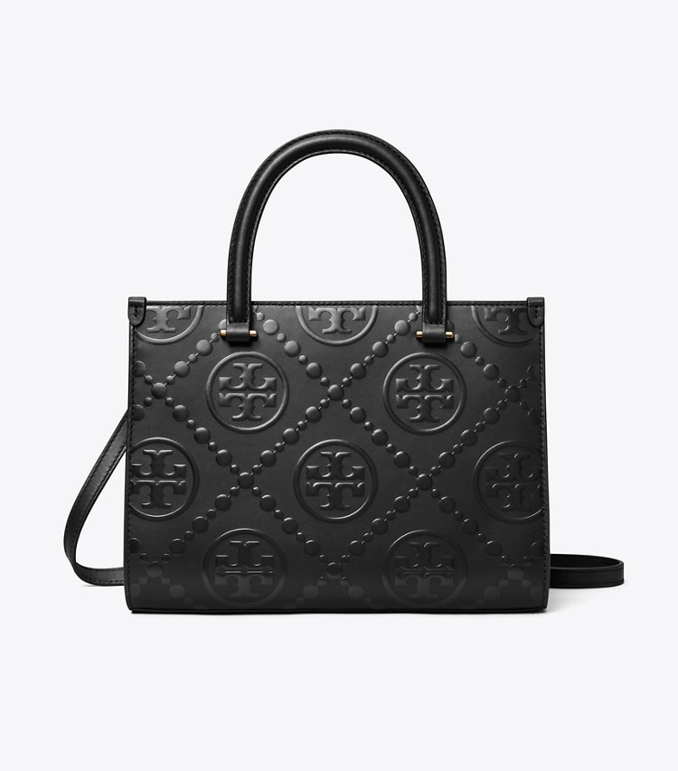 Tory Burch designer tote bags T Monogram Top-Handle Embossed Tote in Black front