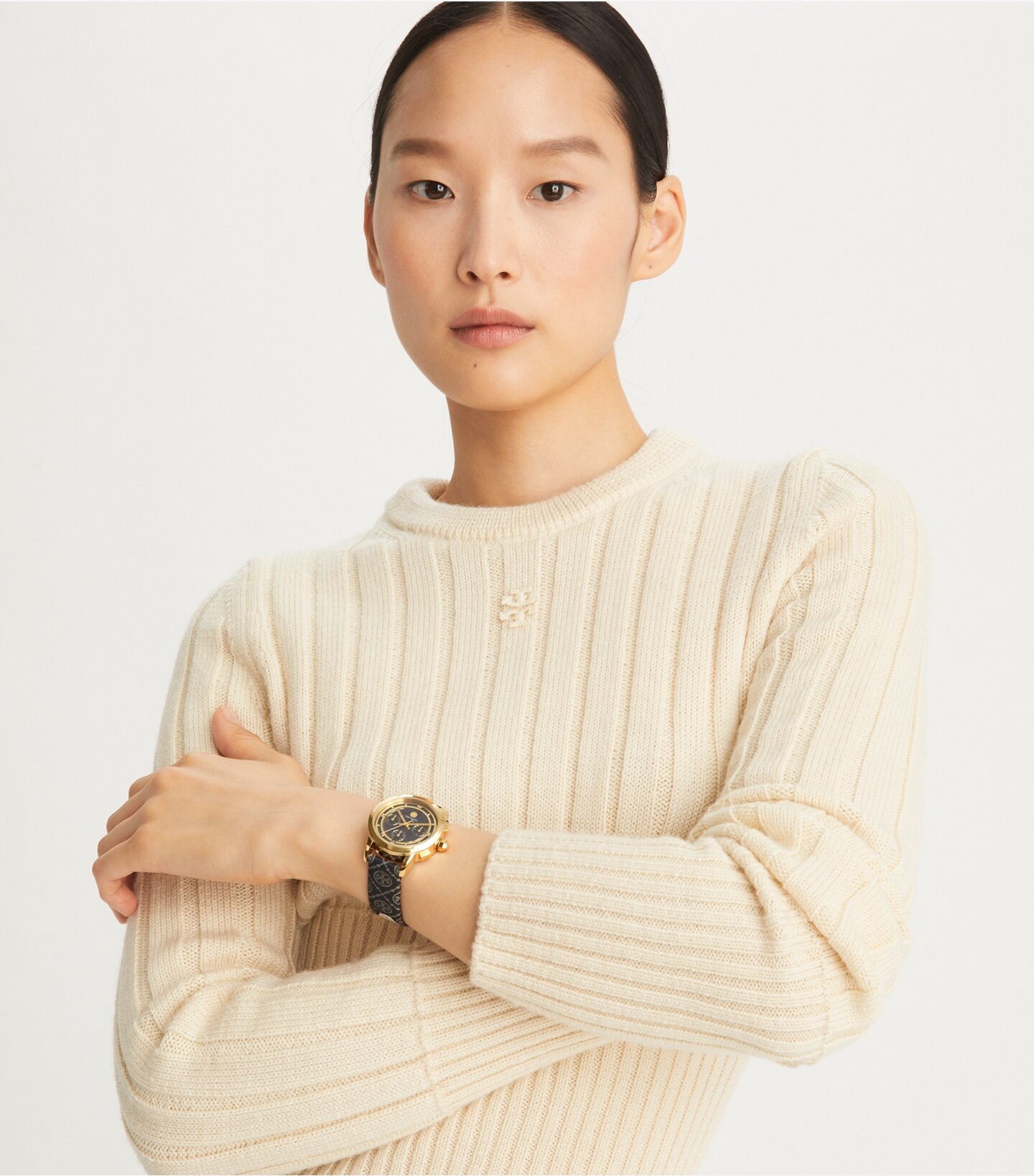 T Monogram Tory Watch, Leather/Gold-Tone Stainless Steel