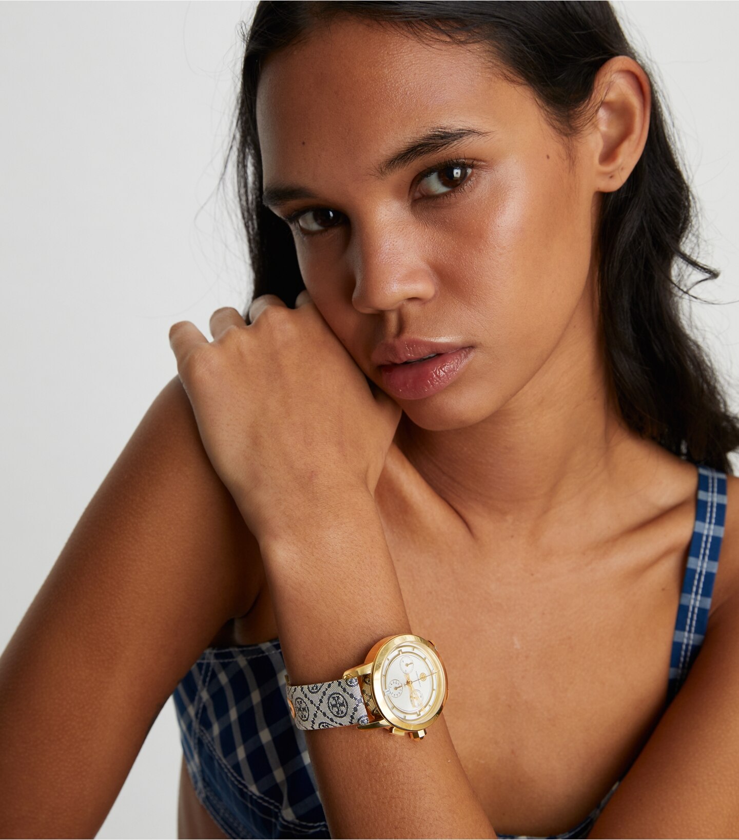 T Monogram Tory Watch, Navy/Gold-Tone Stainless Steel, 37 x 37 MM