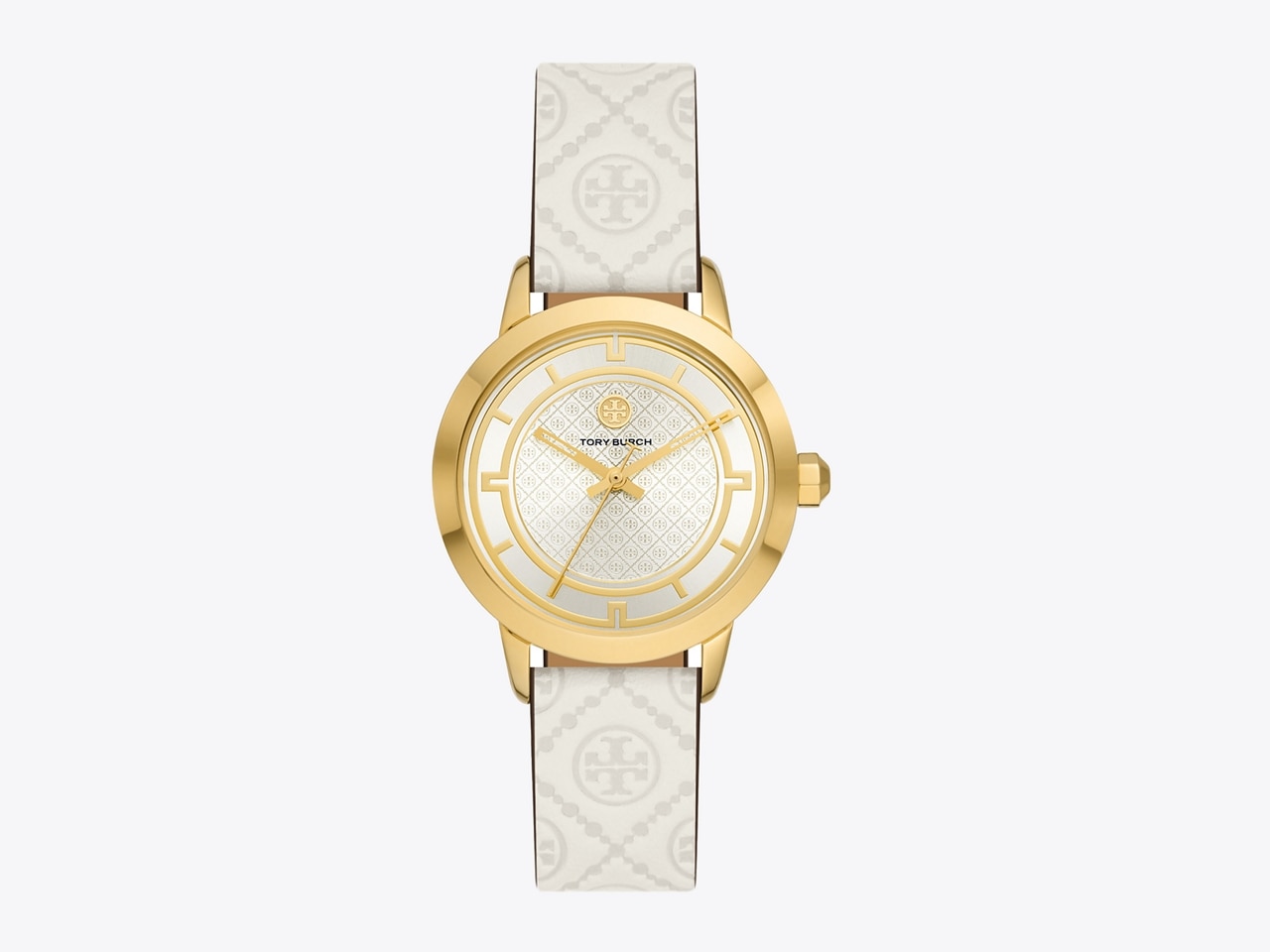 T Monogram Tory Watch, Ivory Leather/Gold-Tone Stainless Steel, 32 x 42MM