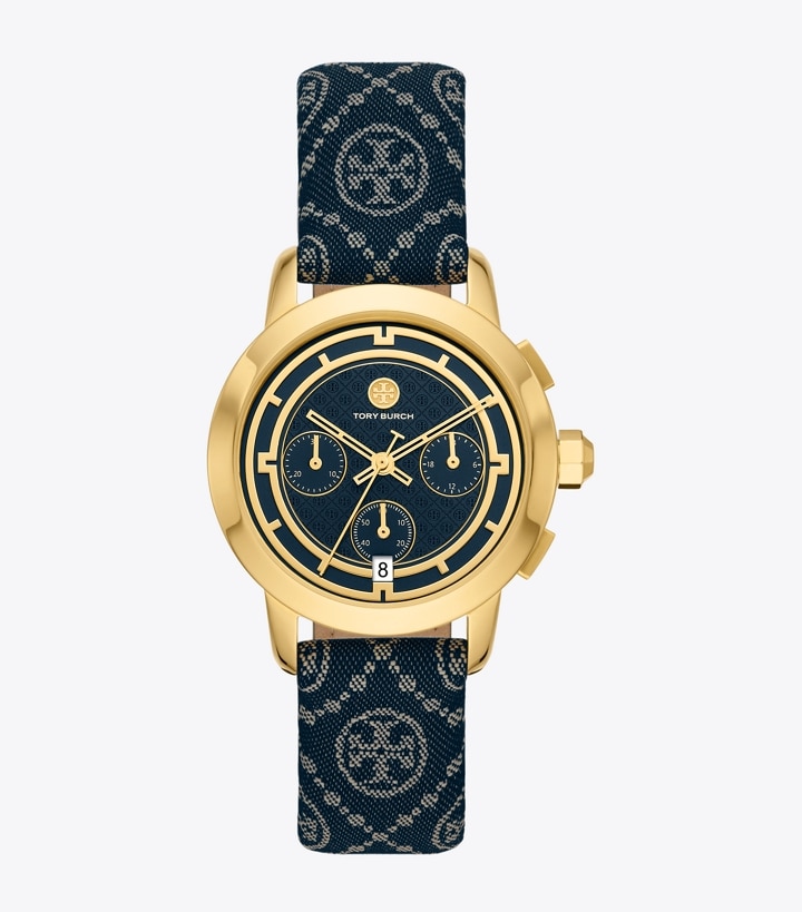 T Monogram Tory Watch, Leather/Gold-Tone Stainless Women's Designer Strap Watches Tory Burch