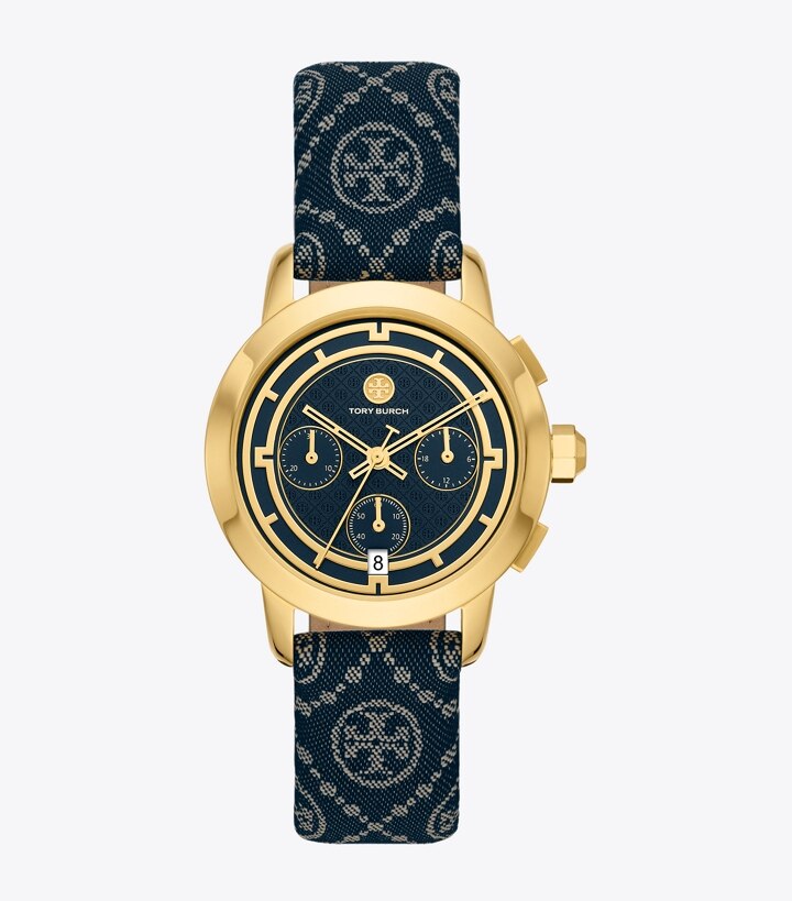 T Monogram Tory Watch, Navy/Gold-Tone Stainless Steel, 37 x 37 MM: Women's  Designer Strap Watches | Tory Burch
