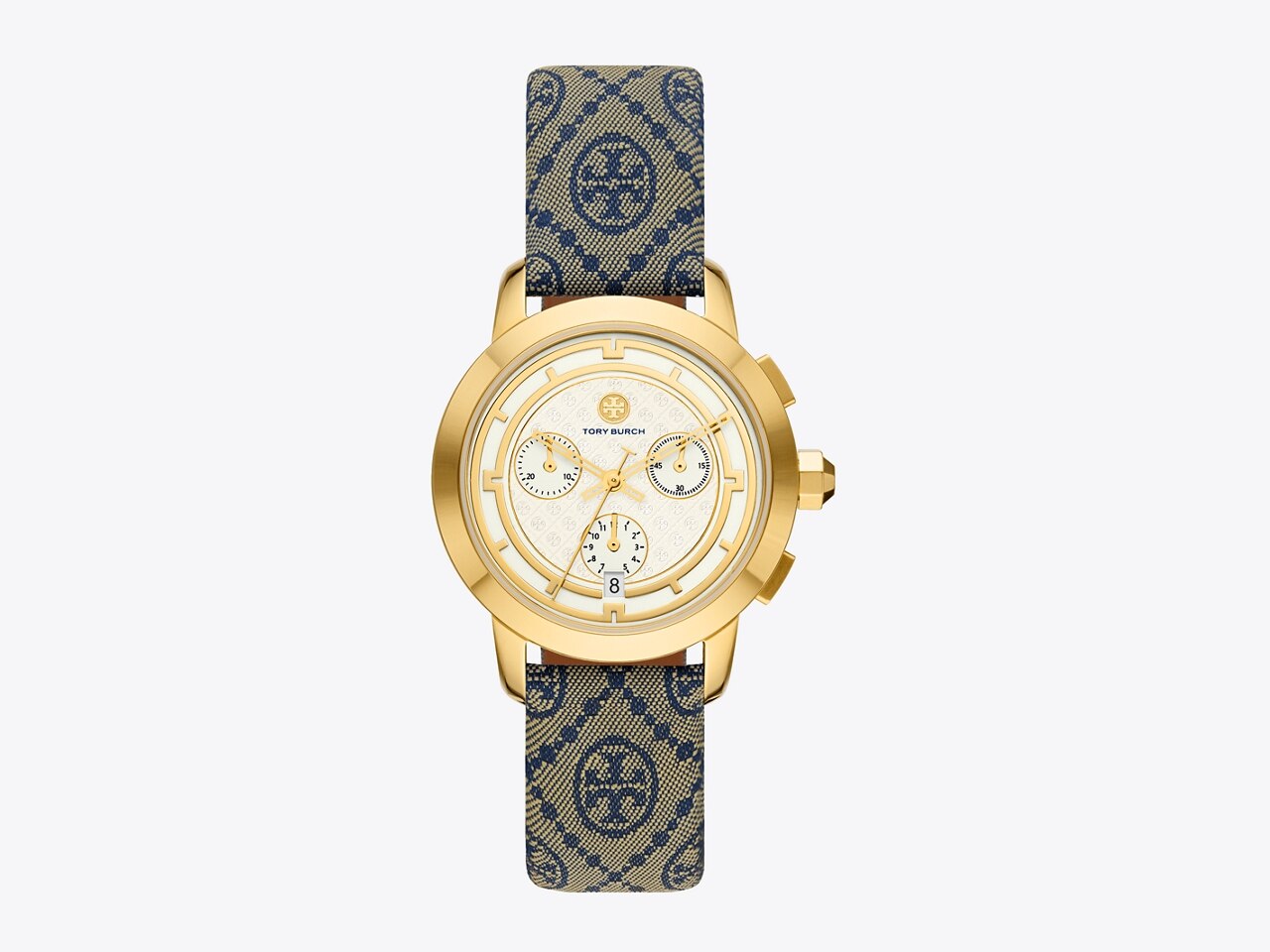 T Monogram Tory Watch, Navy/Gold-Tone Stainless Steel, 37 x 37 MM 