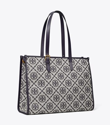 T Monogram Contrast Embossed Tote: Women's Handbags