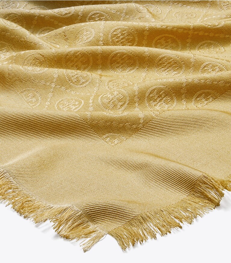 Tory Burch designer scarves T Monogram Traveler in CAMEL overhead