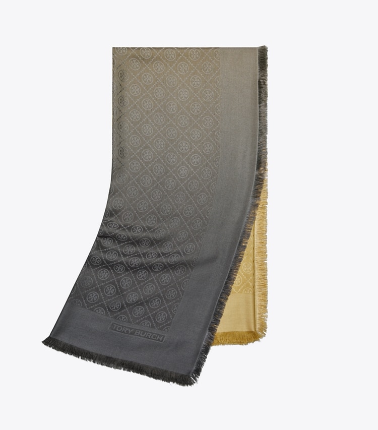 Tory Burch designer scarves T Monogram Traveler in CAMEL folded